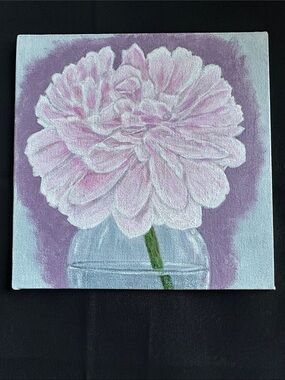 Handmade NWOT original acrylic painting. “Peony” artwork on small canvas “6x6”